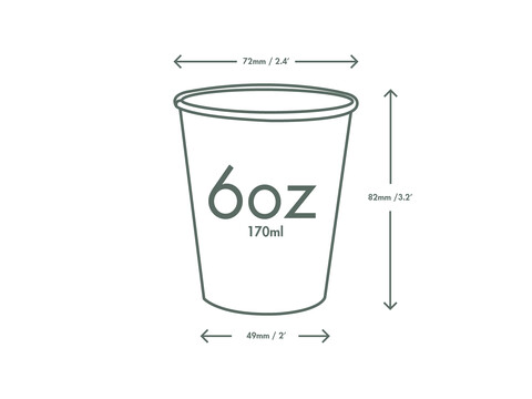 Gobelets à café biodégradables PLA kraft 150 ml/6oz, diamètre 72 mm
