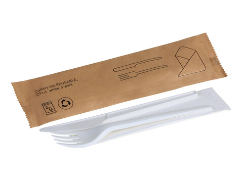Set de couverts rutilisables bio 3pcs. blanc 16,8 cm CPLA, compostable carton (250 pices)