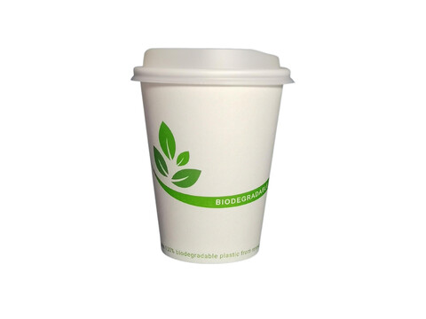 SET CONOMIE Gobelets  caf bio 300 ml/12oz avec couvercle blanc bio (1.000 pices)
